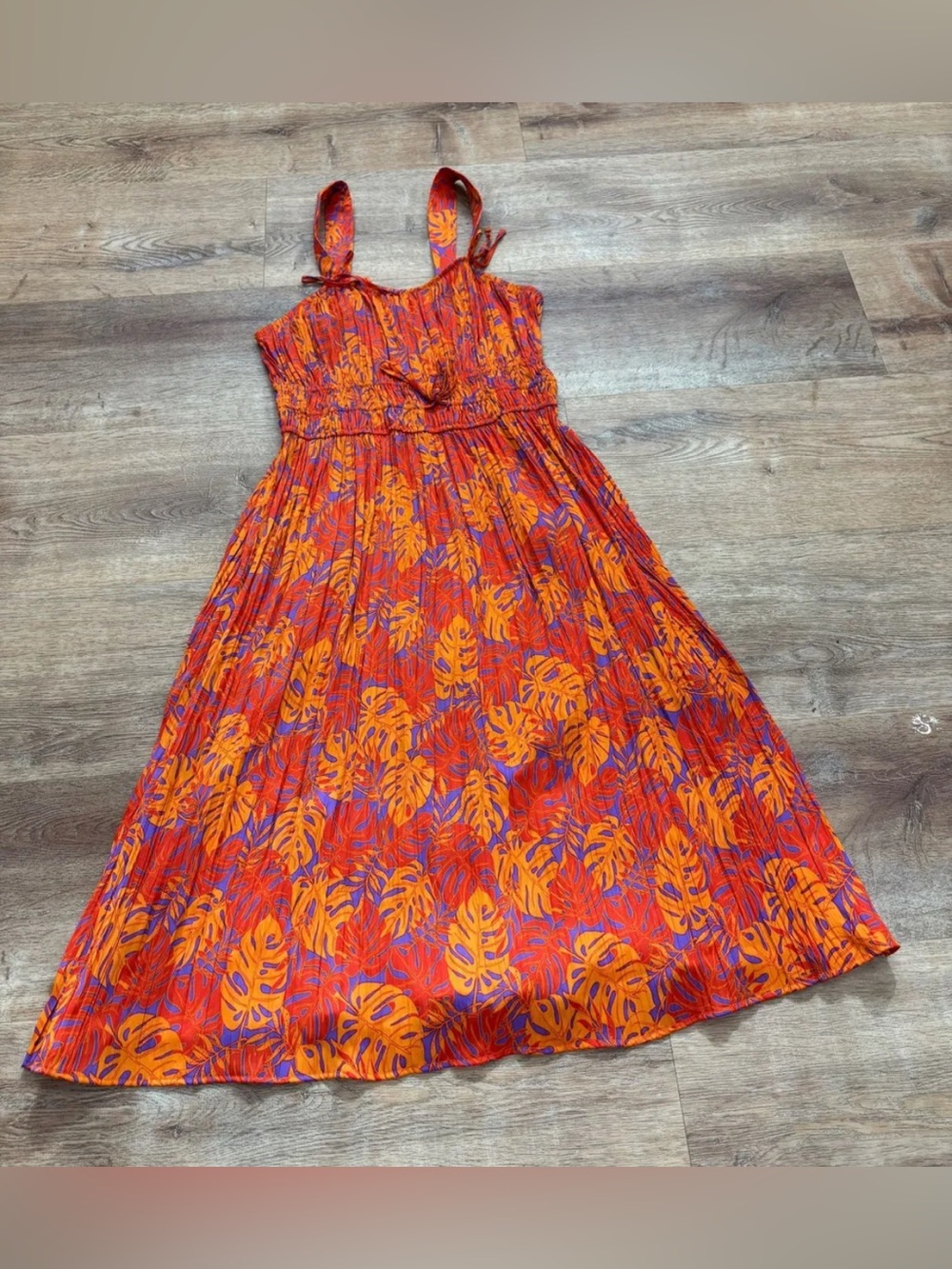 Nine West Orange & Purple Tropical Midi Dress
